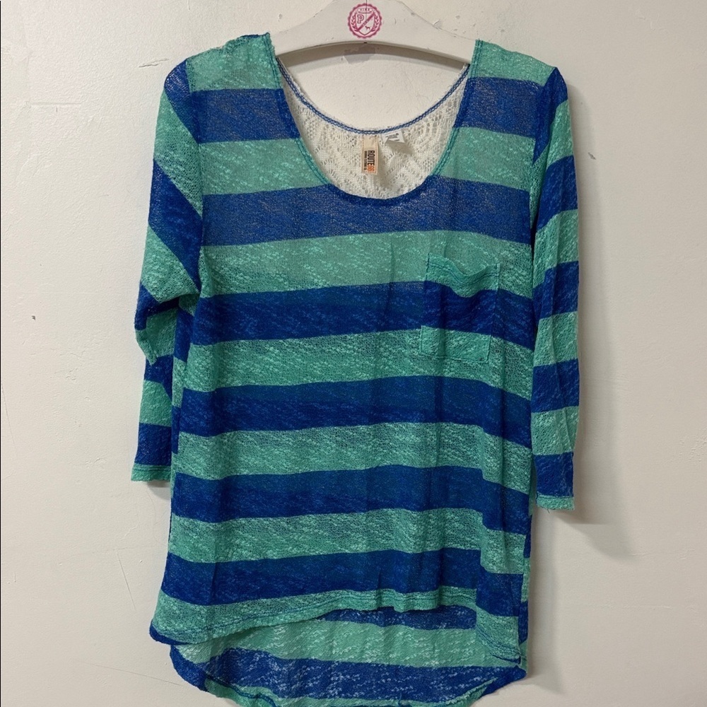 Striped Blue and Green Women's Top Y2K